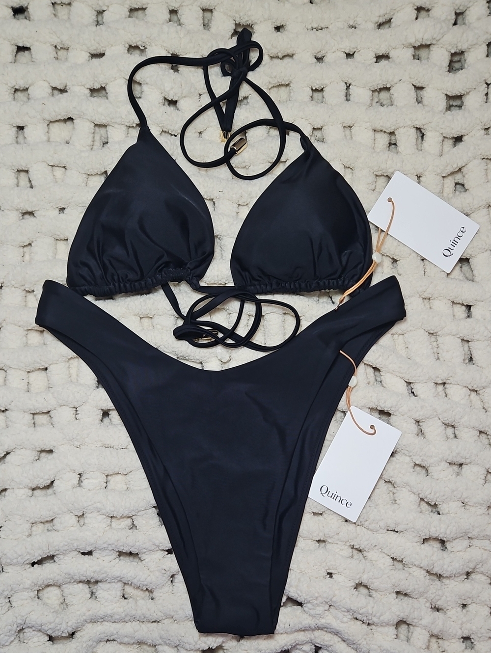 Quince Black Triangle Tie Bikini Top Swimsuit Bikini Set Small New